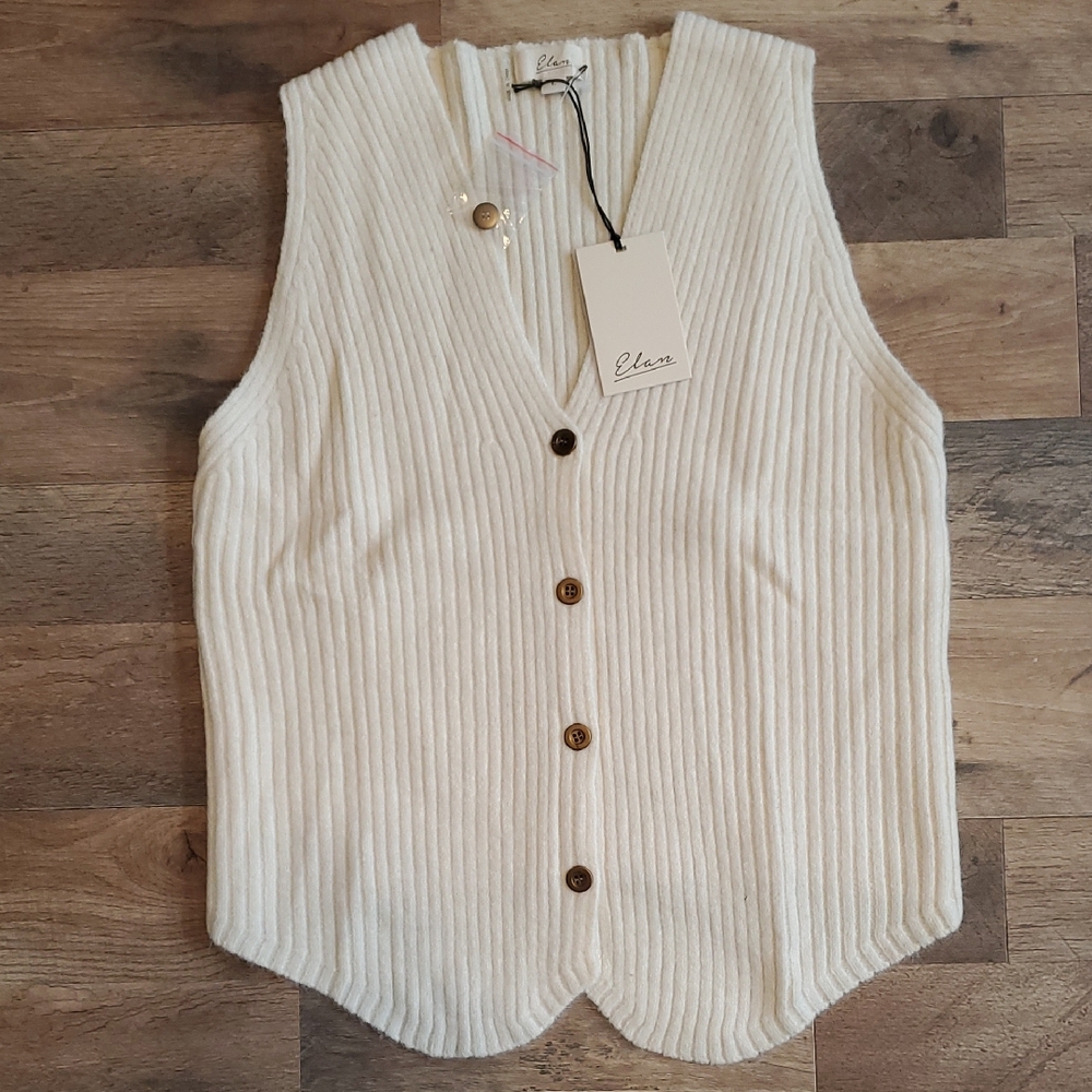 Elan White Ribbed Button Down Vest